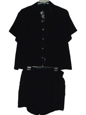 LC Laura Cruz Shorts Set Womens Size 1X black button short sleeve shirt outfit